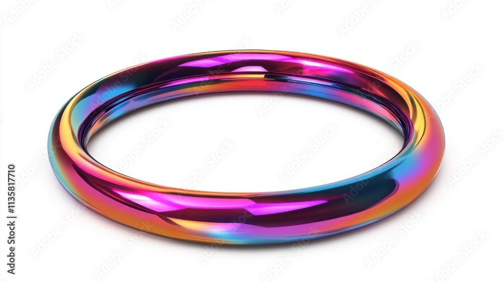 A bold annular hologram frame with a shimmering metallic finish and vibrant colors, isolated on white A bold annular hologram frame with a shimmering metallic finish and vibrant colors, isolated on white