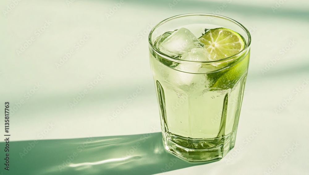 Refreshing Lime Soda Drink with Ice Cubes in Glass Refreshing Lime Soda Drink with Ice Cubes in Glass