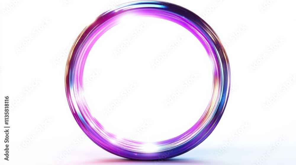A circular hologram frame with a metallic sheen, creating a sci-fi vibe, isolated on white A circular hologram frame with a metallic sheen, creating a sci-fi vibe, isolated on white