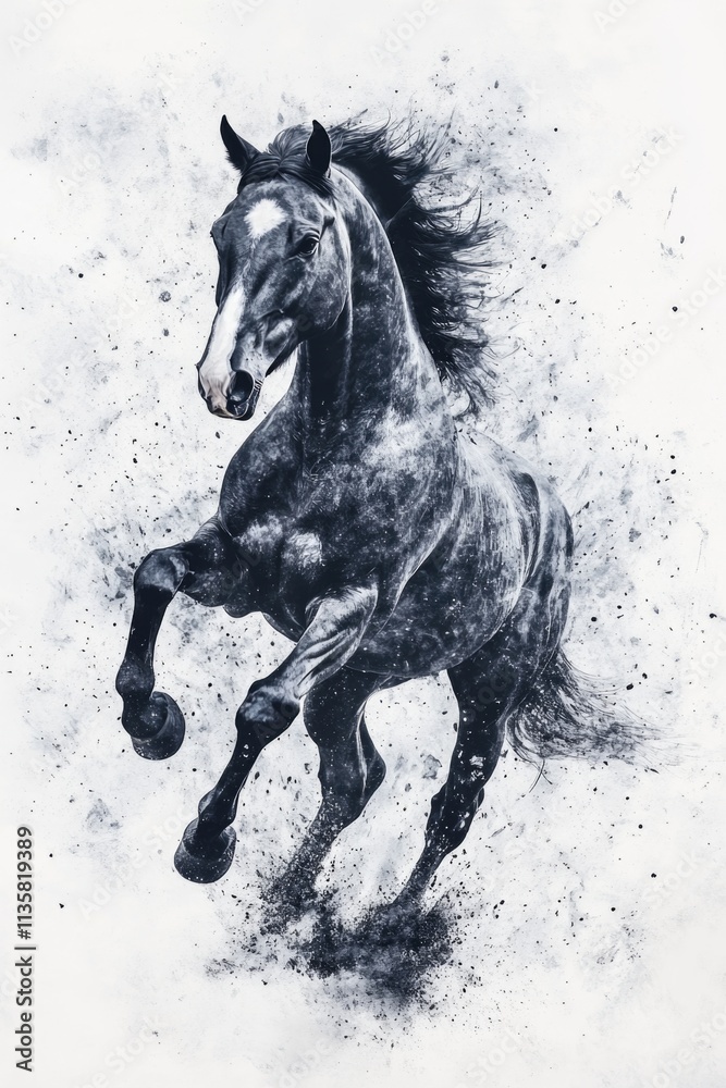 Horse Running Black And White