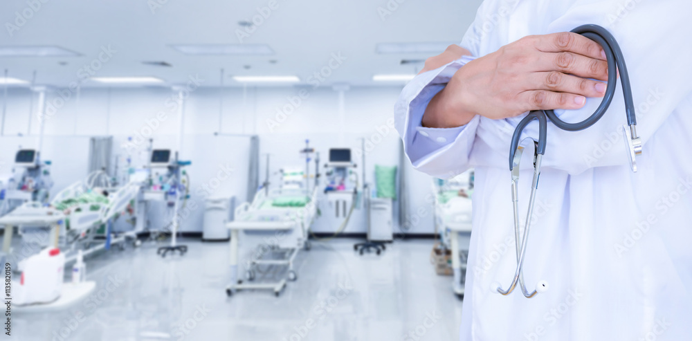 Concept of patient treatment, patient room, operating room in hospital, blurred image