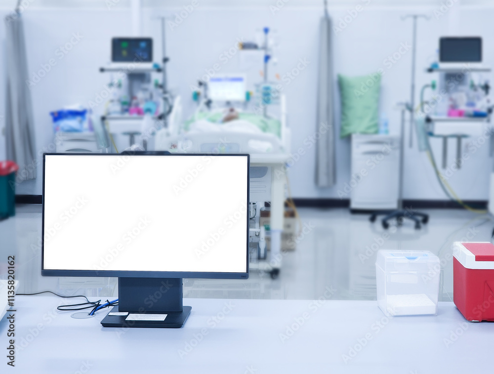 Concept of patient treatment, patient room, operating room in hospital, blurred image