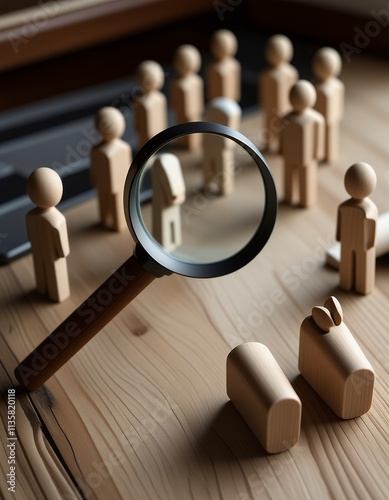 Wallpaper Mural Magnifying Glass Examining Wooden Figures Teamwork Research Concept Torontodigital.ca