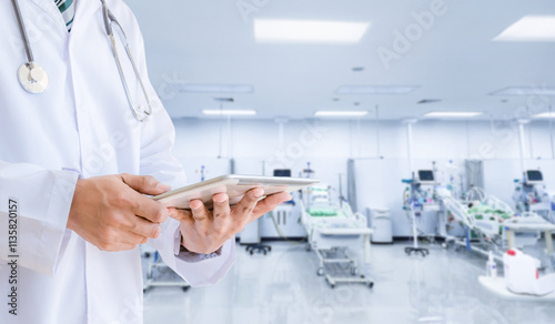 Obraz na płótnie Concept of patient treatment, patient room, operating room in hospital, blurred image w salonie