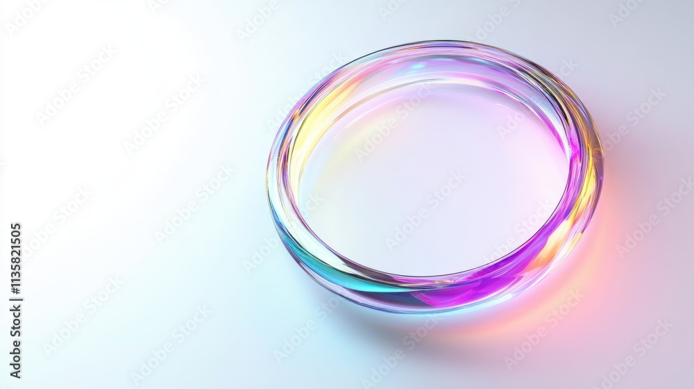 A radiant annular holographic frame with multicolored gradients and glowing edges, floating on a clean white background A radiant annular holographic frame with multicolored gradients and glowing edges, floating on a clean white background