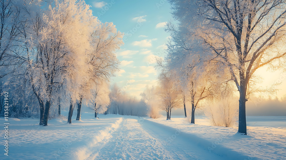 winter landscape in the morning with snow winter landscape in the morning with snow