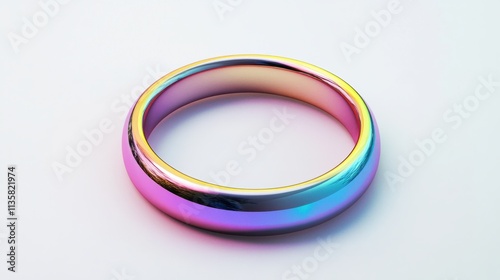 A sleek hologram ring with a polished metallic texture and gradient colors, isolated on a clean white background