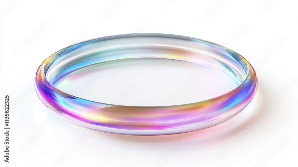 A transparent holographic annular frame with a subtle rainbow effect, floating on a white background A transparent holographic annular frame with a subtle rainbow effect, floating on a white background