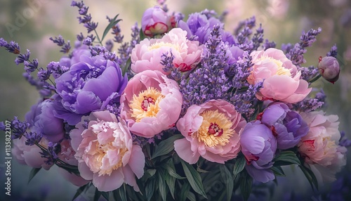 Wallpaper Mural Stunning Bouquet of Pink and Purple Peonies with Lavender Torontodigital.ca