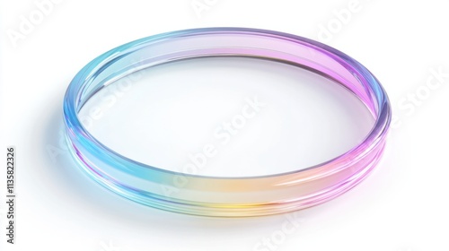 A transparent holographic annular frame with a subtle rainbow effect, floating on a white background