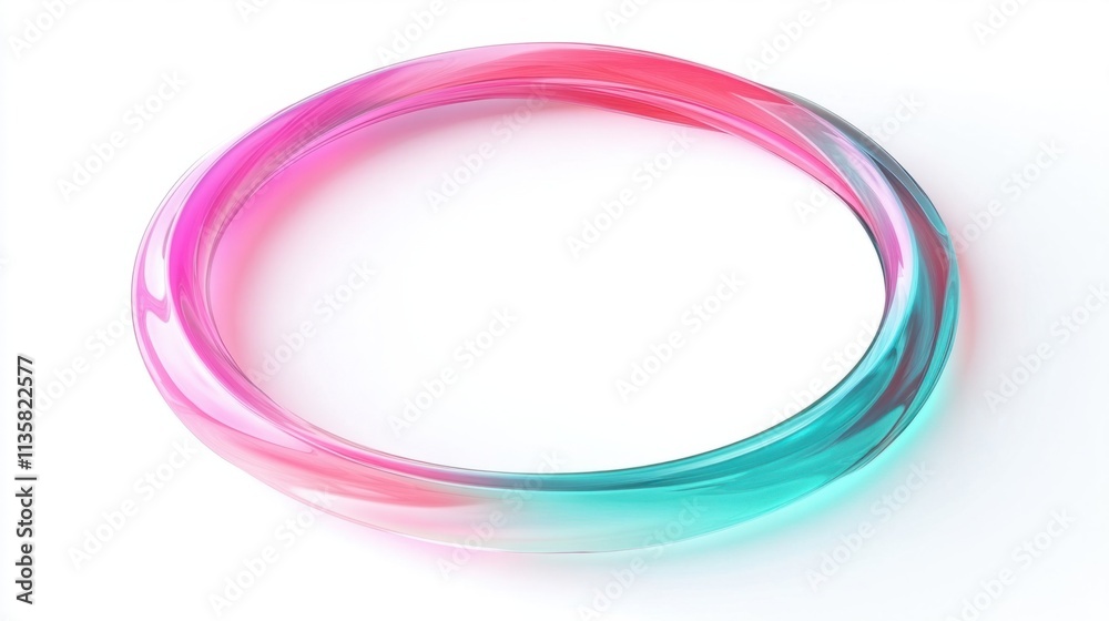 A vibrant hologram frame with a smooth gradient of pink and teal, designed in an annular shape, isolated on white A vibrant hologram frame with a smooth gradient of pink and teal, designed in an annular shape, isolated on white