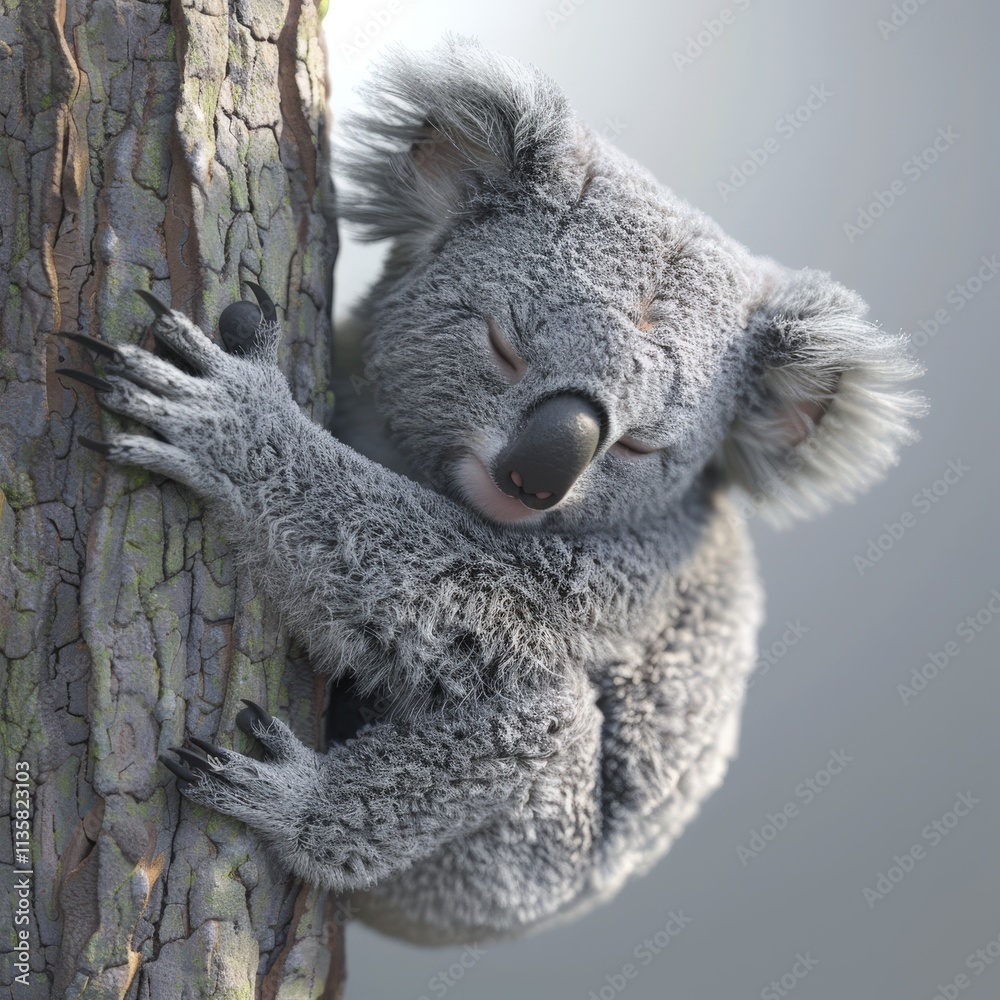 Obraz premium Koala Sleeping on a Tree Trunk
