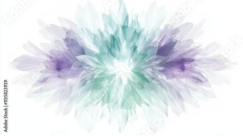 A burst of soft pastel tones in lavender and mint green, forming a calming abstract design, on a white background