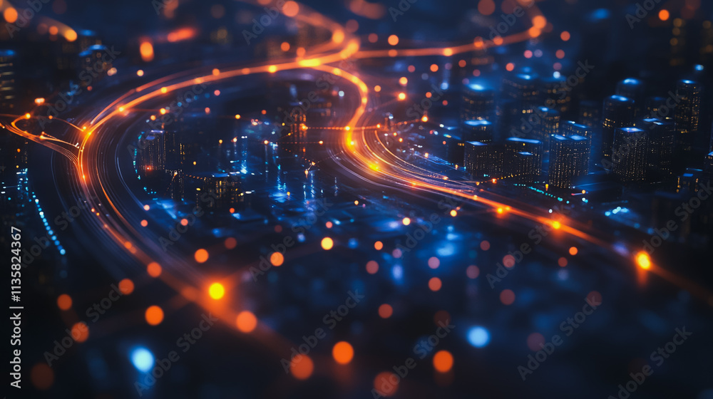 Obraz premium Smart digital Innovation city with connection network reciprocity over the cityscape. of future smart wireless digital city and social media networking systems that connects people with in city
