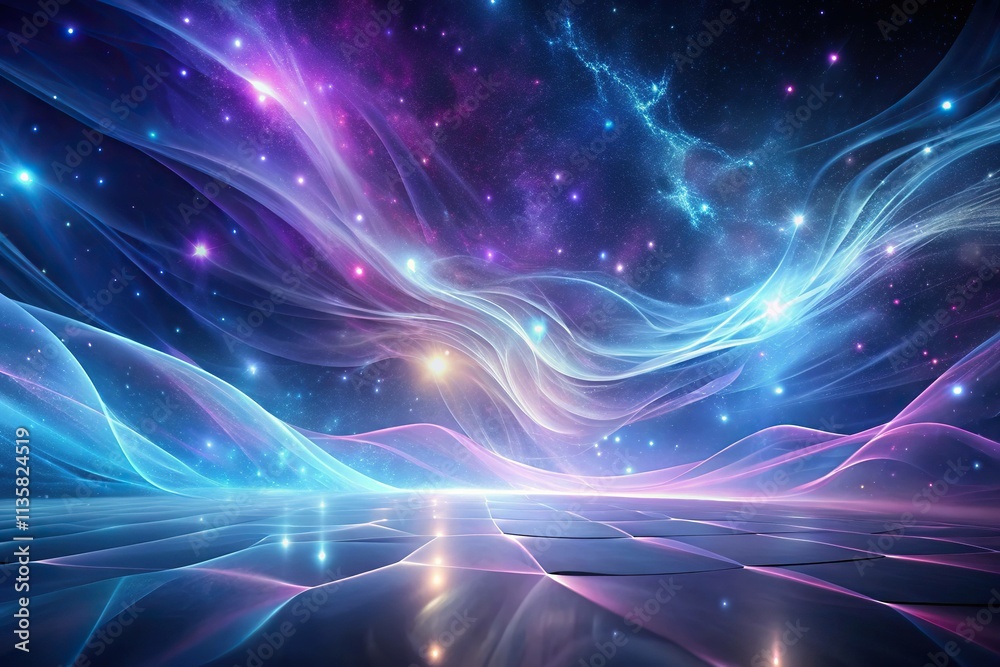 Wide-angle shot of a soft-strobe lit abstract space, featuring flowing lines, muted color palette of purples and blues, and a sense of ethereal, magical mystery. Wide-angle shot of a soft-strobe lit abstract space, featuring flowing lines, muted color palette of purples and blues, and a sense of ethereal, magical mystery.
