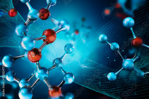  3D-Illustration von Molekül-Modell. mit wissenschaftlichem Hintergrund  photo