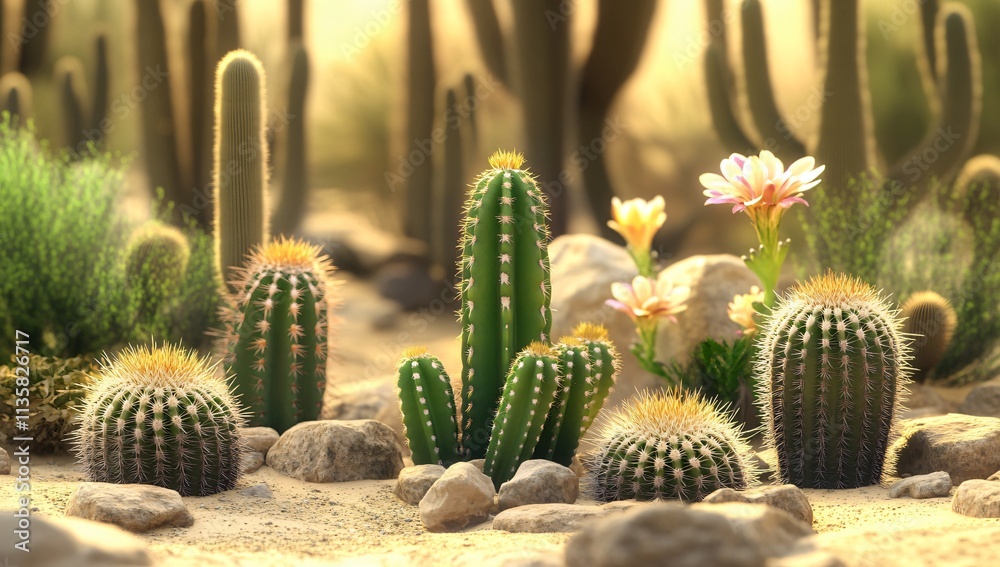 Stunning Desert Cactus Garden Sunset Scene Stunning Desert Cactus Garden Sunset Scene