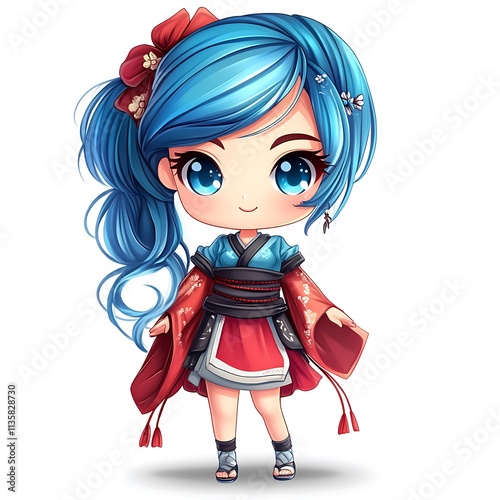 Cute chibi girl in traditional Japanese attire. Concept of anime, kawaii, and Japanese culture. photo