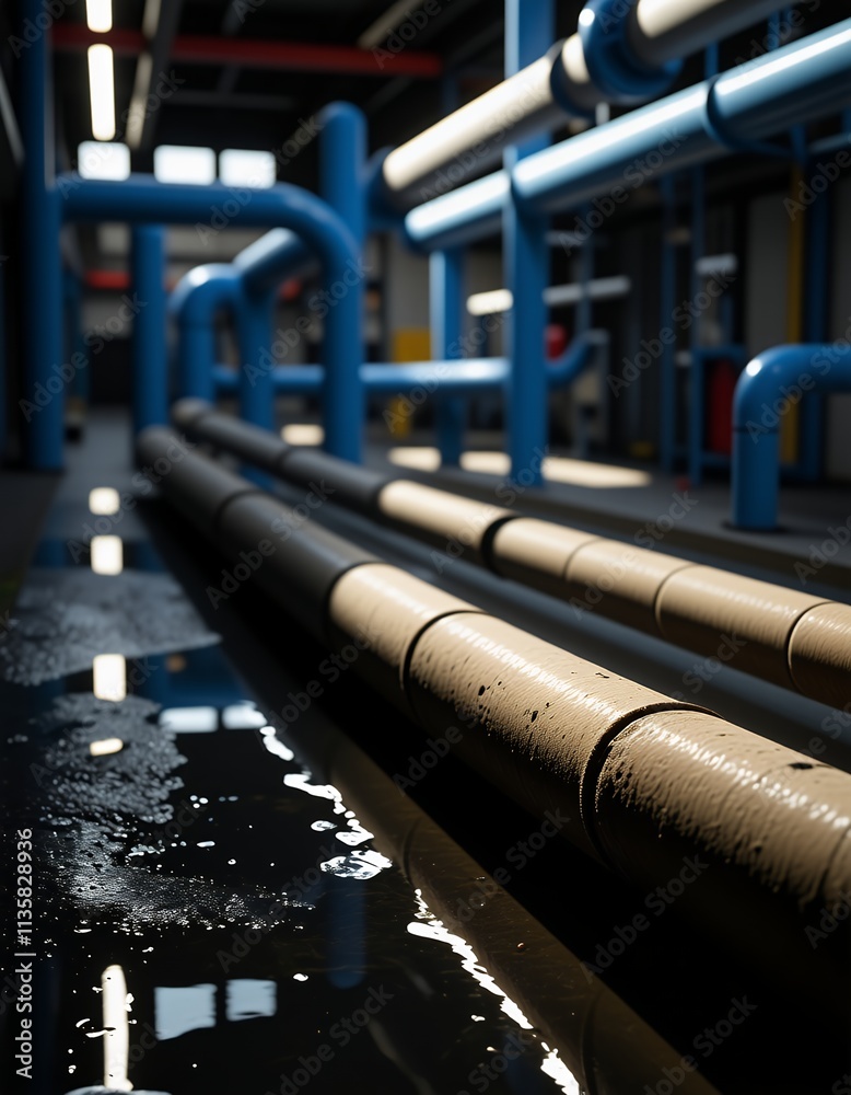 Industrial Piping System Pipes Tubes Water Leak Maintenance Repair Factory Infrastructure Plumbing Industrial Piping System Pipes Tubes Water Leak Maintenance Repair Factory Infrastructure Plumbing