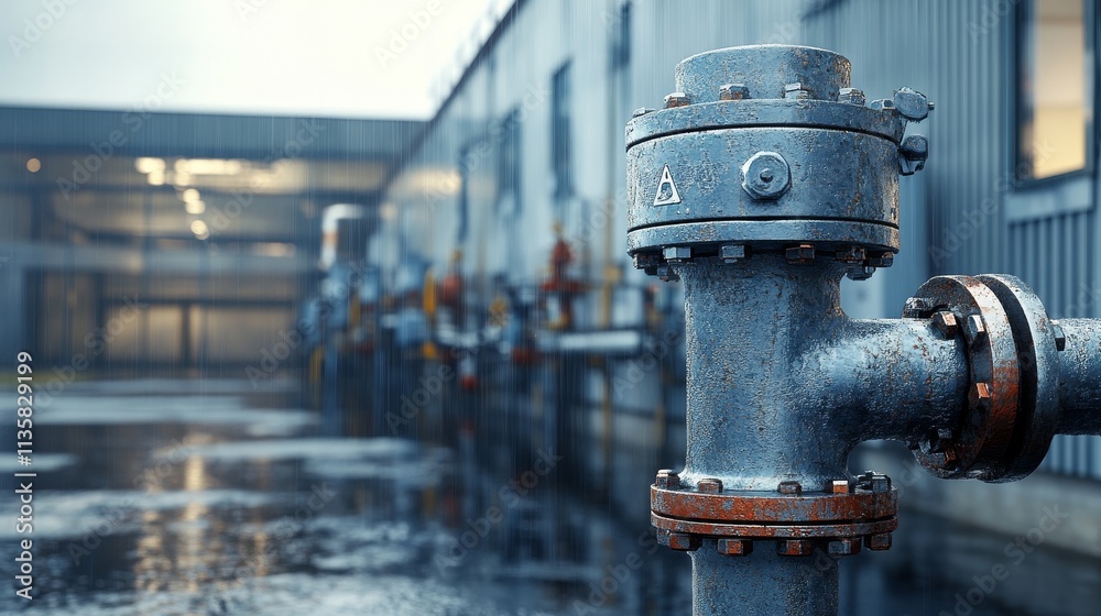 In modern architecture, large water pipe bolts leak, and up close, damaged pipes are visible, causing water flow to leak out. Industrial maintenance, repair, and pipeline concepts In modern architecture, large water pipe bolts leak, and up close, damaged pipes are visible, causing water flow to leak out. Industrial maintenance, repair, and pipeline concepts