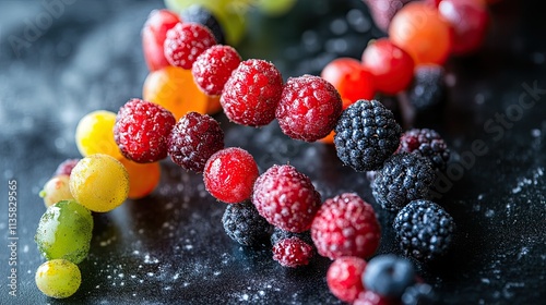 Colorful fruits and berries meticulously placed to form a double helix, symbolizing the DNA structure, representing the innovative field of nutrigenomics. photo