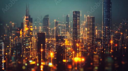 Wallpaper Mural Smart digital Innovation city with connection network reciprocity over the cityscape. of future smart wireless digital city and social media networking systems that connects people with in city Torontodigital.ca