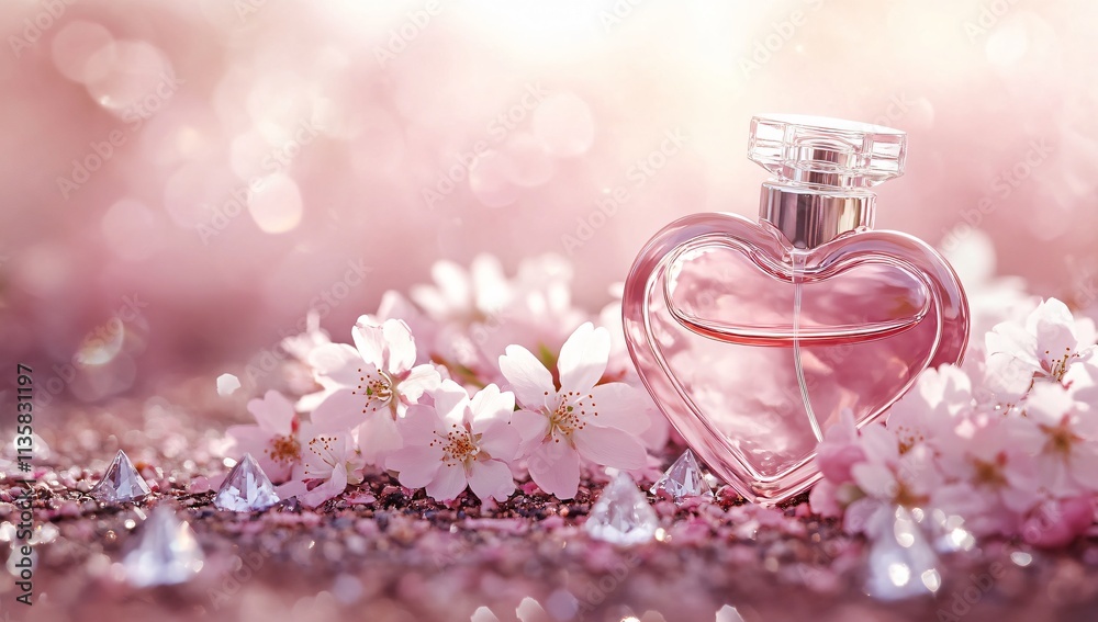 Heart Shaped Perfume Bottle with Cherry Blossoms Heart Shaped Perfume Bottle with Cherry Blossoms