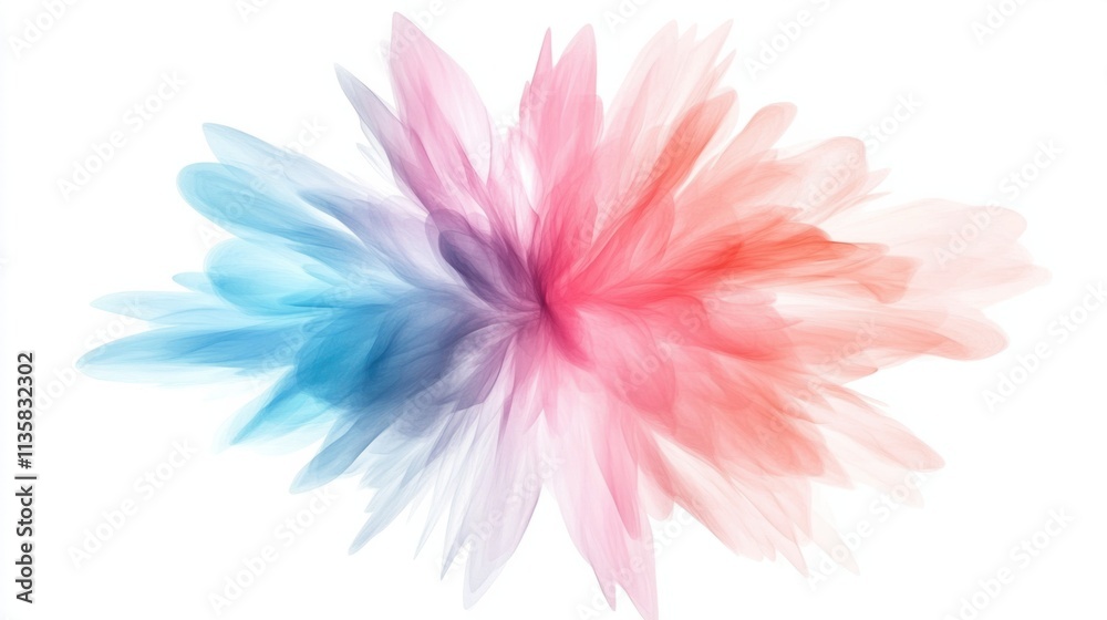 A stunning abstract burst of soft pastel colors, blending together seamlessly, isolated on a white background