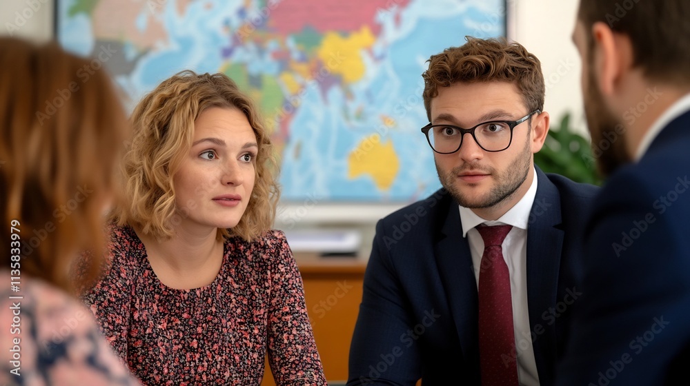 Policy Makers Discussing Economic Reforms in Government Office with Digital Charts and Global Maps Policy Makers Discussing Economic Reforms in Government Office with Digital Charts and Global Maps