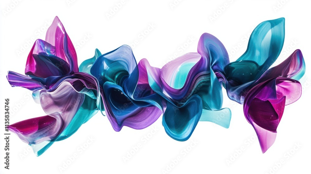 A vibrant abstract splash of purple, blue, and teal colors forming a dynamic design, isolated on white A vibrant abstract splash of purple, blue, and teal colors forming a dynamic design, isolated on white