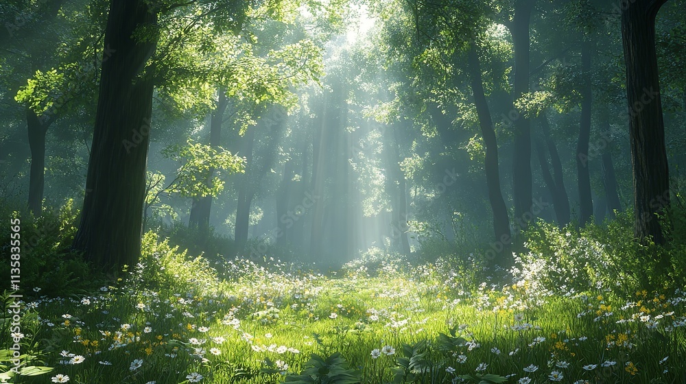Lush Green Forest with Sunlight Streaming Through the Trees Capturing the Beauty and Tranquility of Nature for Environmental Conservation Lush Green Forest with Sunlight Streaming Through the Trees Capturing the Beauty and Tranquility of Nature for Environmental Conservation