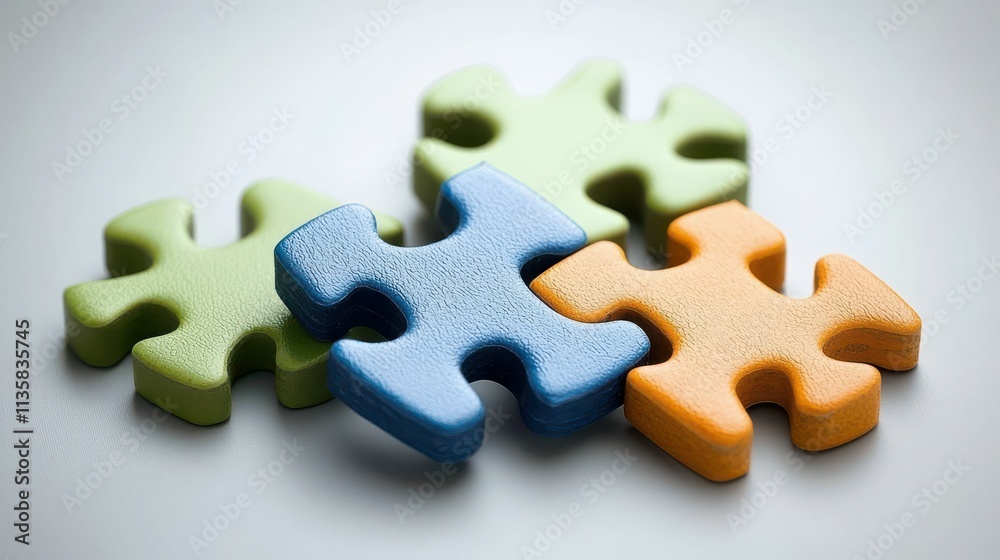 Fototapeta premium Colorful Puzzle Pieces on a Light Background for Creative and Educational Use in Design Projects