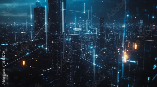 Wallpaper Mural Smart digital Innovation city with connection network reciprocity over the cityscape. of future smart wireless digital city and social media networking systems that connects people with in city Torontodigital.ca