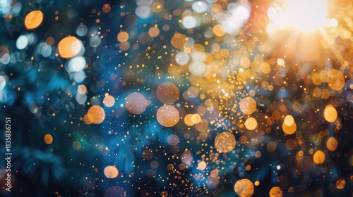 abstract photo of light burst among trees and glitter bokeh image is blurred