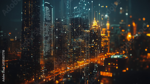 Wallpaper Mural Smart digital Innovation city with connection network reciprocity over the cityscape. of future smart wireless digital city and social media networking systems that connects people with in city Torontodigital.ca