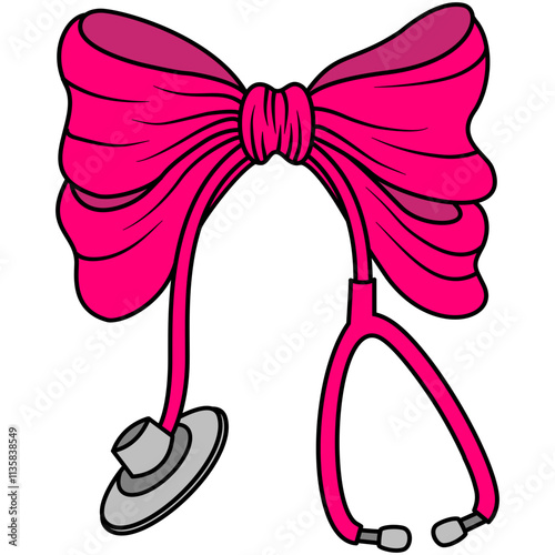 Pink Bow and Stethoscope Medical Illustration