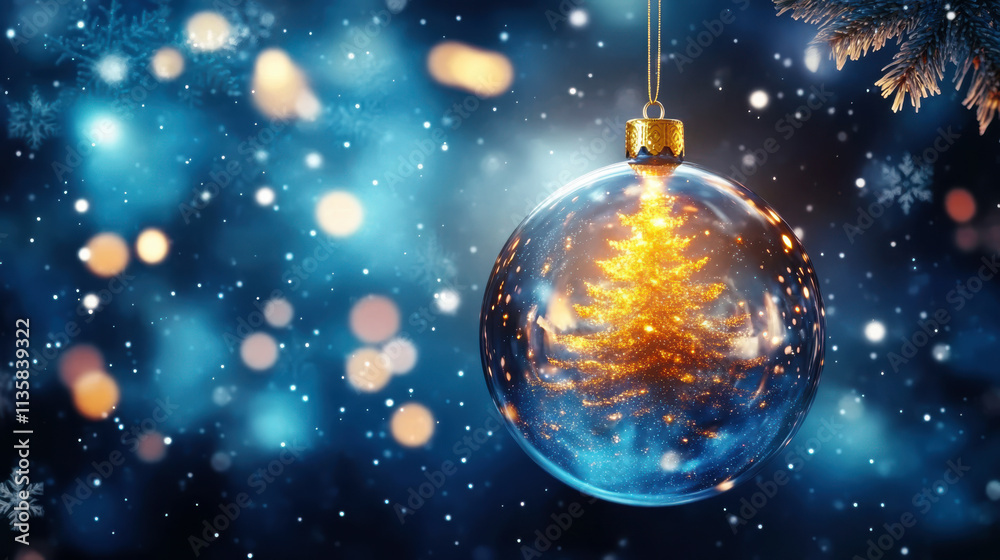 A Christmas gift with a golden Christmas tree inside a glass ball. A Christmas gift with a golden Christmas tree inside a glass ball.