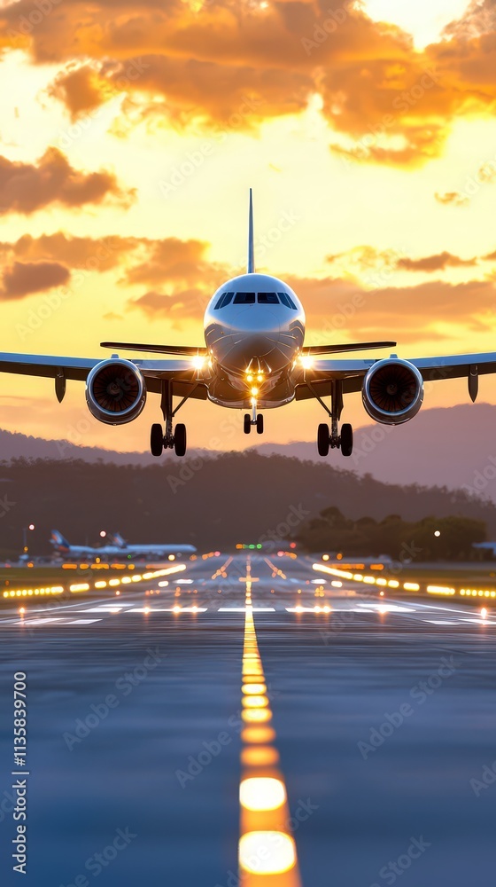 Airplane Landing Sunset Travel Aviation Airport Runway Airplane Landing Sunset Travel Aviation Airport Runway