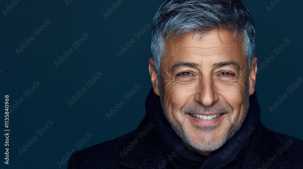Obraz premium Happy Mature Man Portrait Smiling Cinematic Lighting Studio Shot
