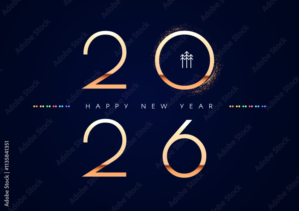 Happy new 2026 year Elegant gold text with light. Minimal text template