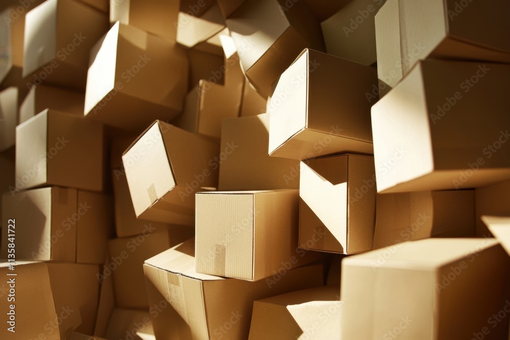 Stacked Cardboard Boxes Illuminated By Sunlight Stacked Cardboard Boxes Illuminated By Sunlight