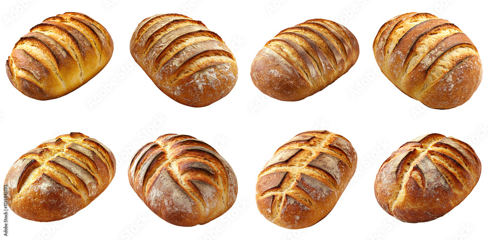 Collection of various golden loaf of freshly baked bread isolated on white transparent background PNG set Collection of various golden loaf of freshly baked bread isolated on white transparent background PNG set