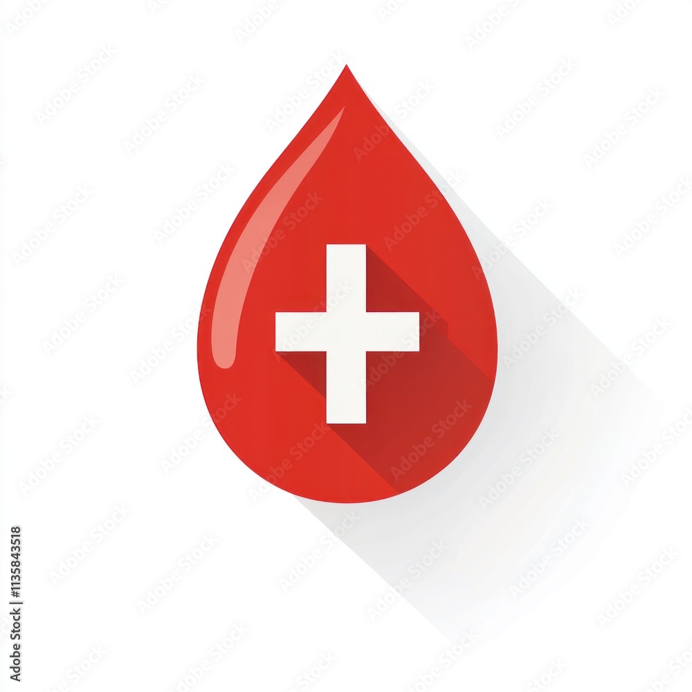 Red Medical Alert Icon Featuring a Drop Shape and a White Cross, Symbolizing Health Care, Emergency Services, and Blood Donation Awareness Red Medical Alert Icon Featuring a Drop Shape and a White Cross, Symbolizing Health Care, Emergency Services, and Blood Donation Awareness