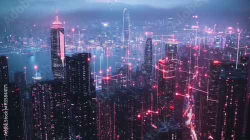 Wallpaper Mural Smart digital Innovation city with connection network reciprocity over the cityscape. of future smart wireless digital city and social media networking systems that connects people with in city Torontodigital.ca