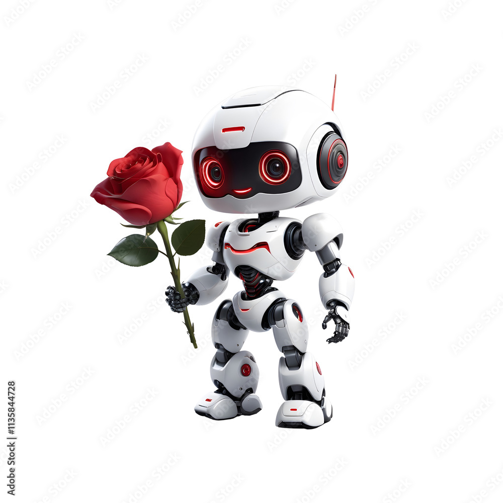 Artificial intelligence robot holding a red rose. Ai love concept Artificial intelligence robot holding a red rose. Ai love concept