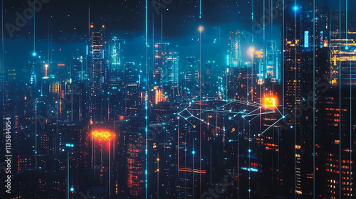 Wallpaper Mural Smart digital Innovation city with connection network reciprocity over the cityscape. of future smart wireless digital city and social media networking systems that connects people with in city Torontodigital.ca