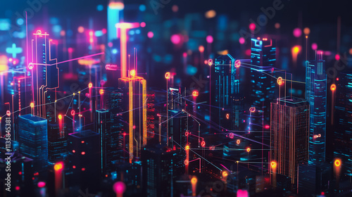 Wallpaper Mural Smart digital Innovation city with connection network reciprocity over the cityscape. of future smart wireless digital city and social media networking systems that connects people with in city Torontodigital.ca