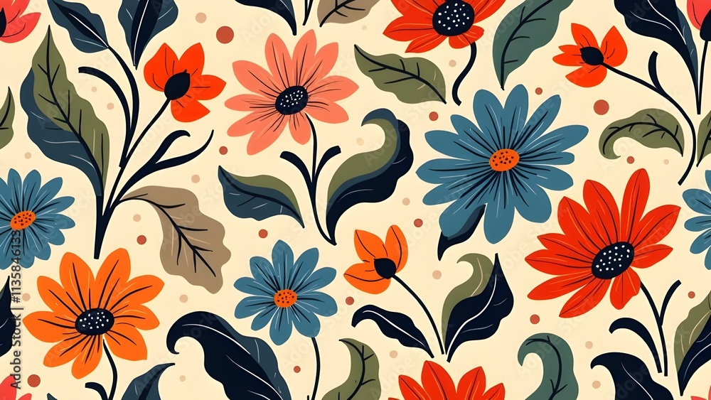 A Touch of Spectral Mystique Mid-Century Inspired Seamless Floral Pattern A Touch of Spectral Mystique Mid-Century Inspired Seamless Floral Pattern