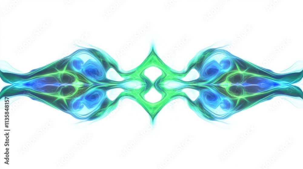Neon green and blue energy beams forming a crisscross pattern, glowing vividly, on a clean white background