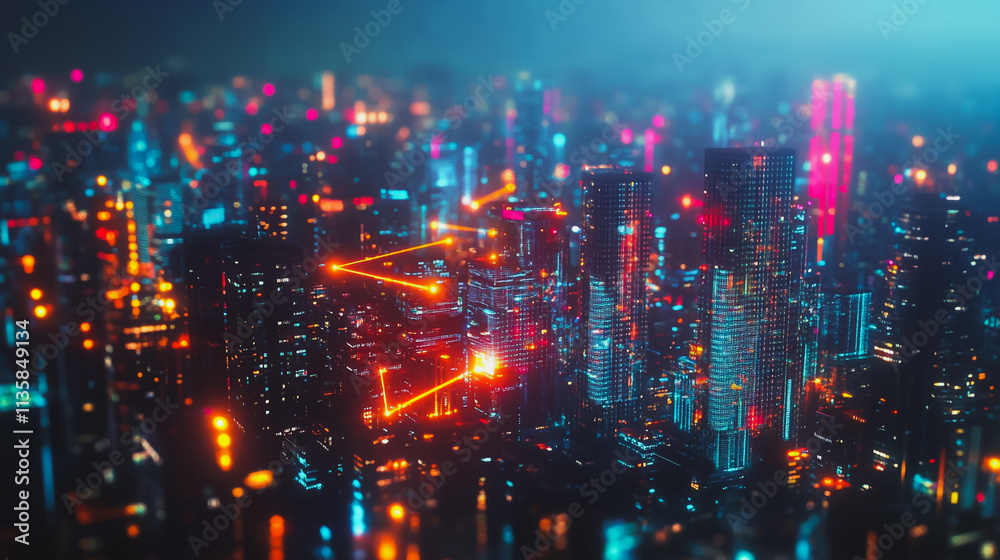 Smart digital Innovation city with connection network reciprocity over the cityscape. of future smart wireless digital city and social media networking systems that connects people with in city Smart digital Innovation city with connection network reciprocity over the cityscape. of future smart wireless digital city and social media networking systems that connects people with in city